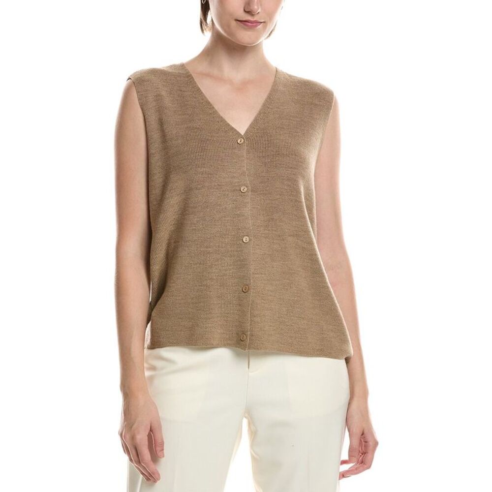 Eileen Fisher Womens  Wool V-Neck Vest, Brown